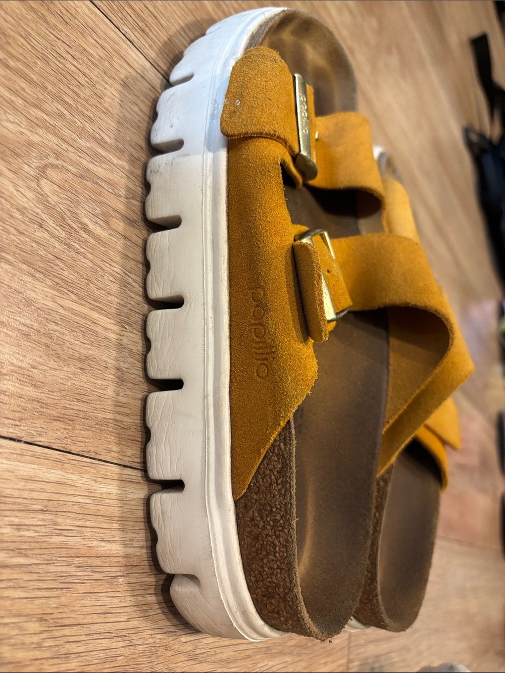 Papillio Mustard Yellow Suede Platform Sandals (Arizona chunky Birkenstock) - Picture 3 of 6